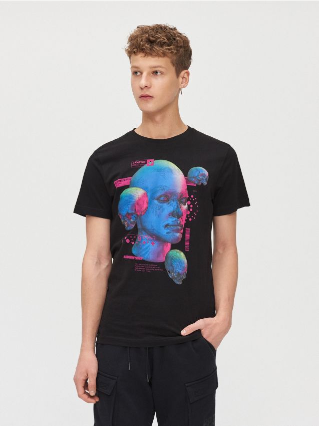 Tricou cu imprimeu grafic - negru - XZ381-99X - CROPP