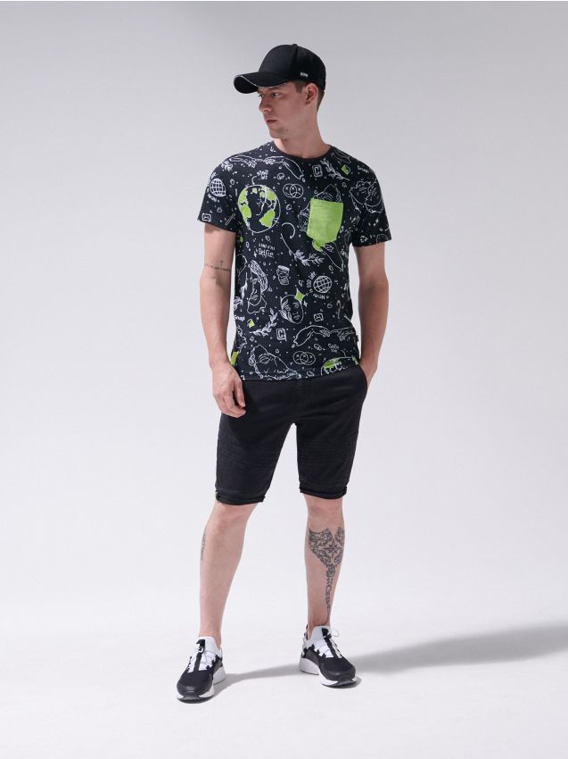 Tricou cu buzunar - negru - XZ398-99X - CROPP