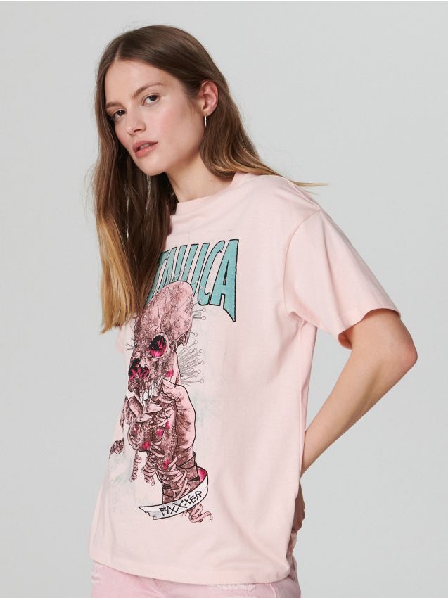 Tricou Metallica - roz - YA449-03M - CROPP