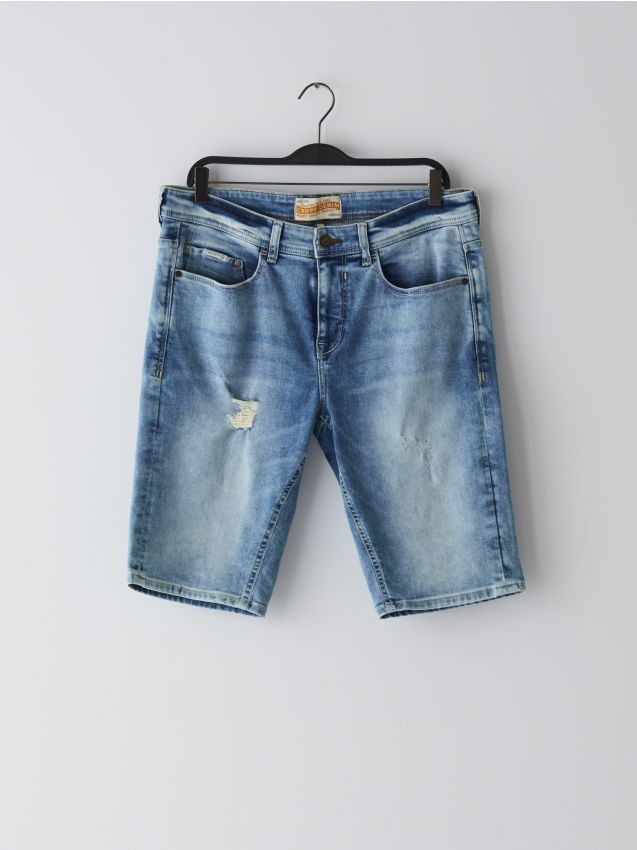 Pantaloni scurți slim, din denim - albastru - YB157-50J - CROPP