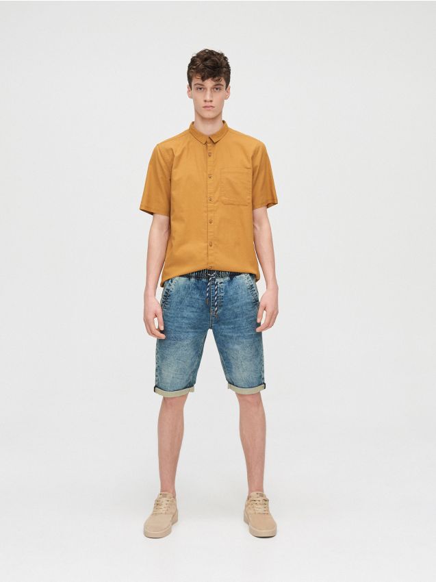 Pantaloni scurți jogger, din denim - albastru - YB158-55J - CROPP