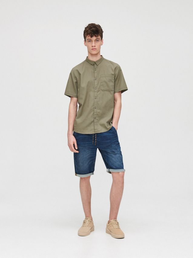 Pantaloni scurți jogger, din denim - bleumarin - YB158-59J - CROPP