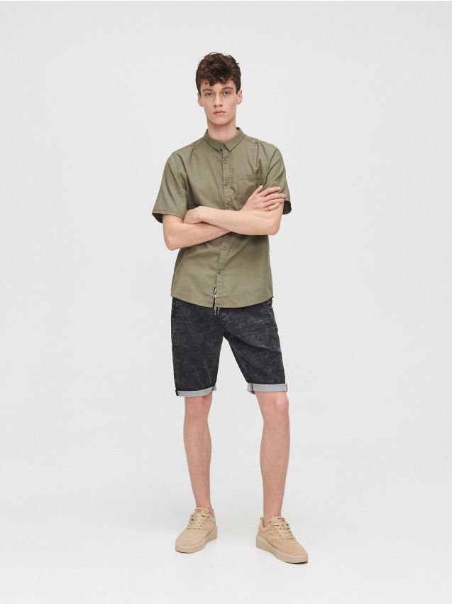 Pantaloni scurți jogger, din denim - negru - YB158-99J - CROPP