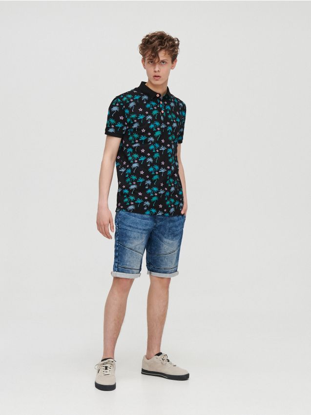 Pantaloni scurți jogger, din denim - bleumarin - YB163-59J - CROPP