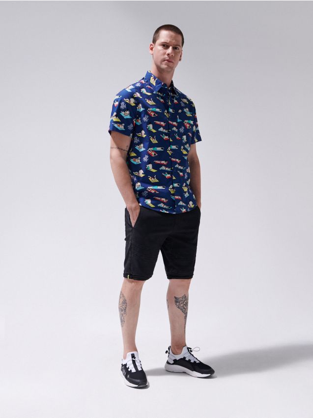 Pantaloni scurți jogger, din denim - negru - YB165-99J - CROPP