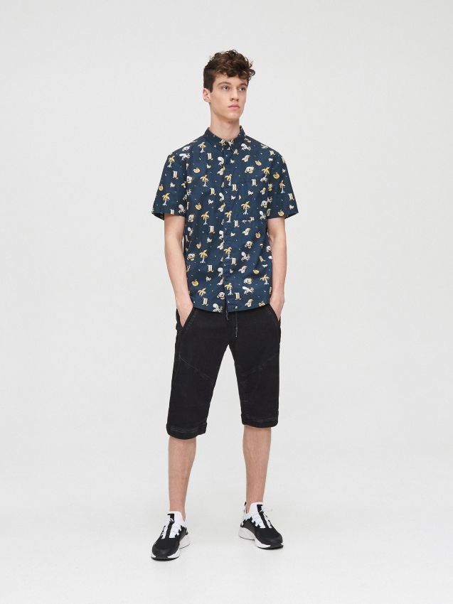 Pantaloni scurți jogger, din denim - negru - YB170-99J - CROPP