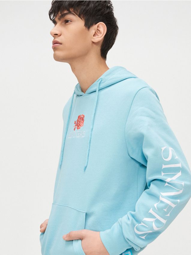 Bluză tip cangur cu glugă - albastru - YB733-50X - CROPP