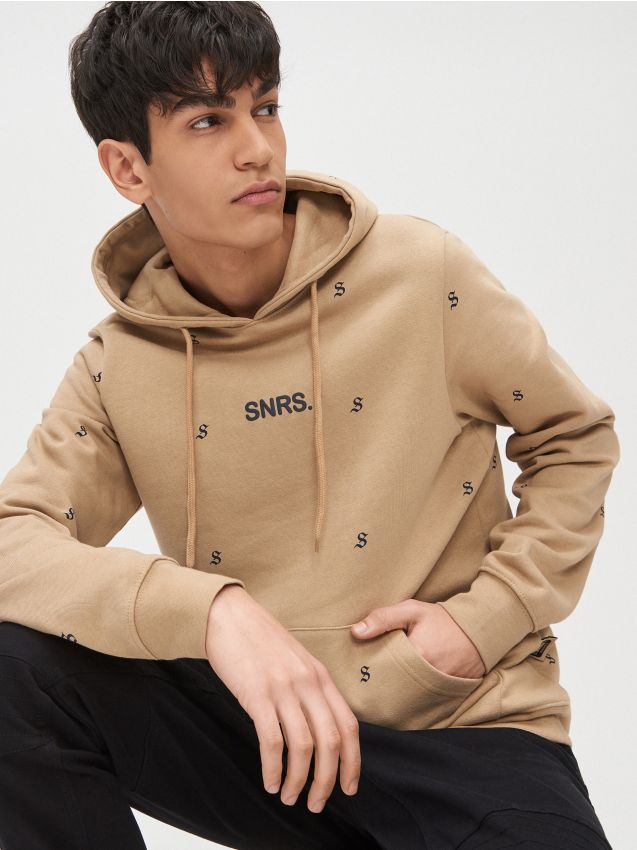 Bluză tip cangur cu glugă - bej - YB733-80X - CROPP