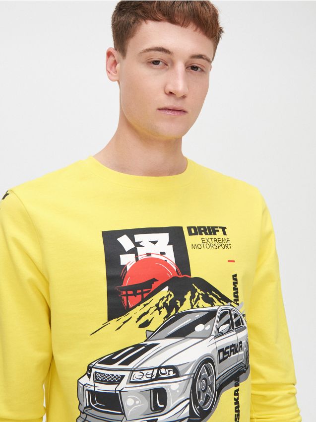 Tricou galben, cu mânecă lungă și imprimeu  - galben - YB751-11X - CROPP