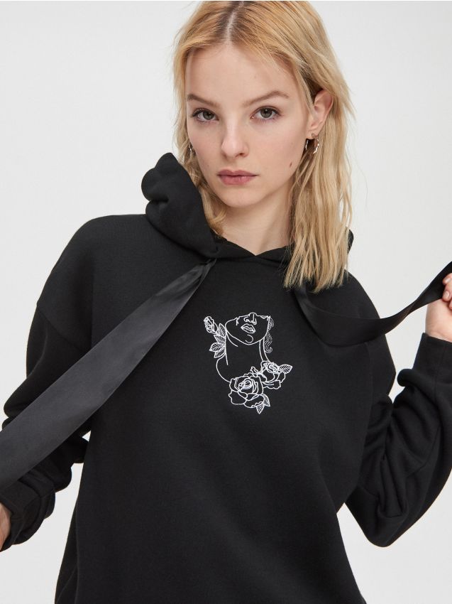 Hoodie with velvet drawstrings - black - YC563-99X - CROPP