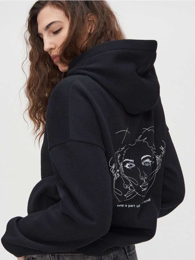 Printed back jogging top - black - YC572-99X - CROPP