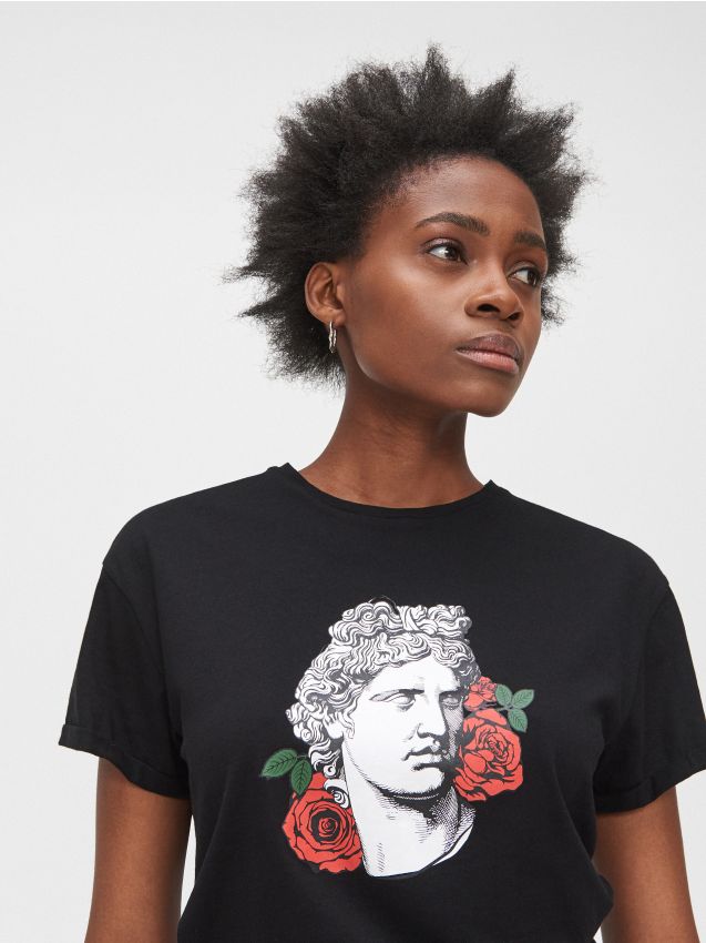 Koszulka z printem - czarny - YC827-99X - CROPP