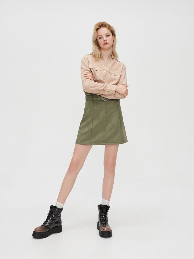 Gładka koszula - beżowy - YD497-08X - CROPP