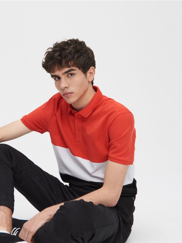 Kolorowa koszulka polo - czerwony - YD669-33X - CROPP