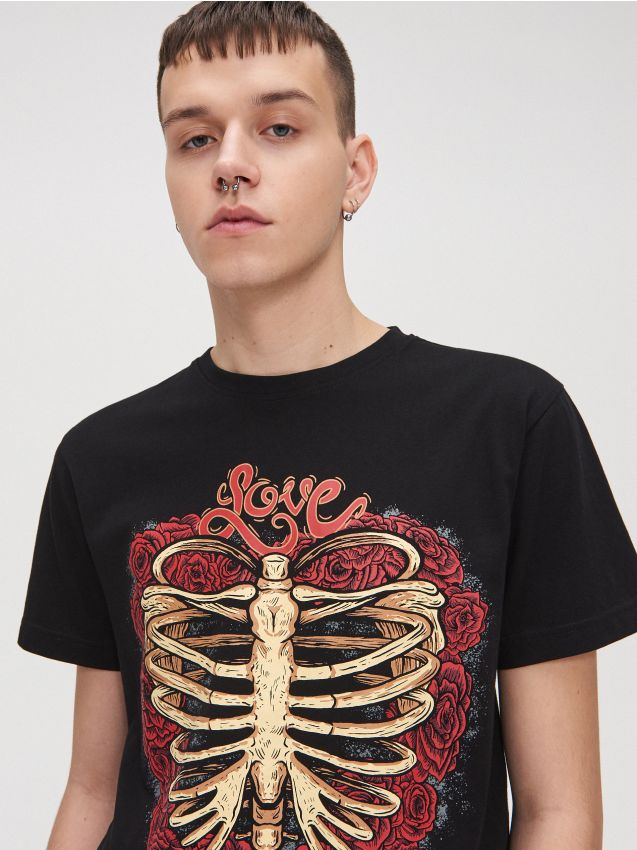 Tricou cu imprimeu cauciucat - negru - YF100-99X - CROPP