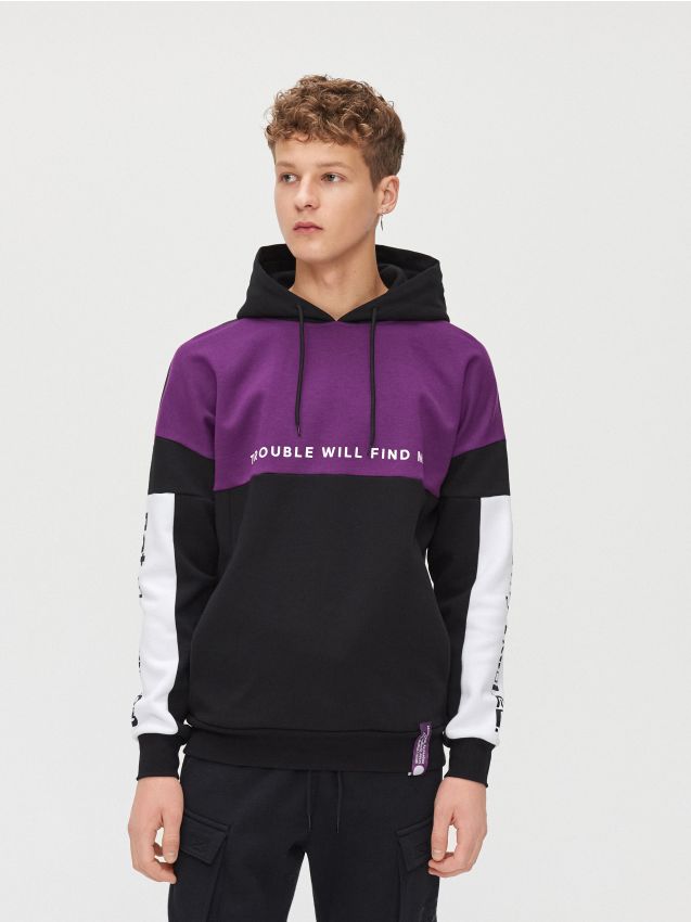 Hanorac cu secțiune violet - negru - YG079-99X - CROPP