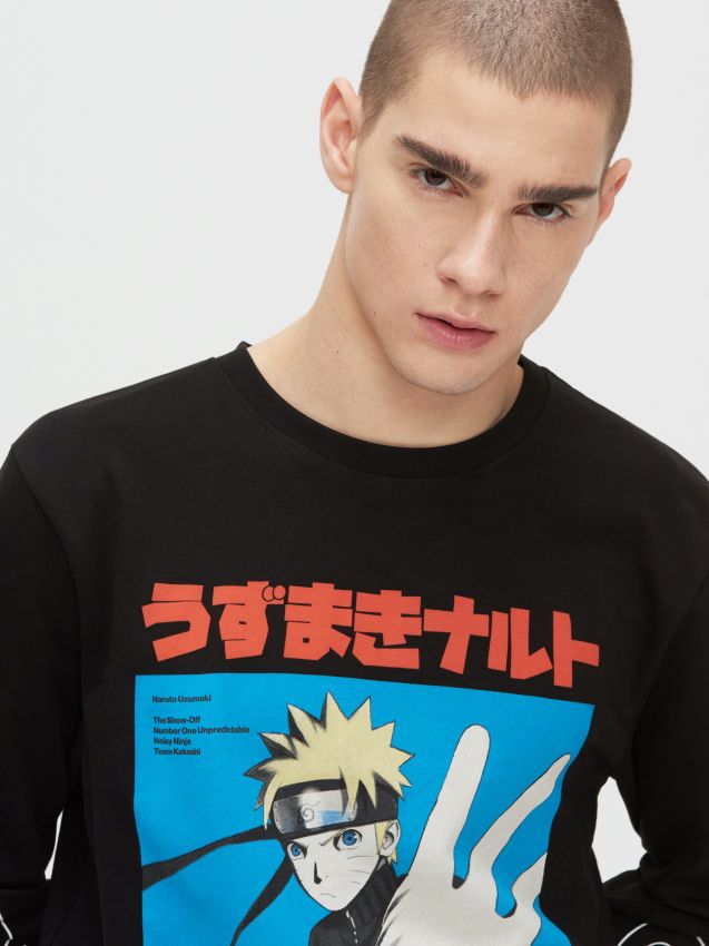 Tricou Naruto Shippuden negru, cu mânecă lungă - negru - YG158-99X - CROPP