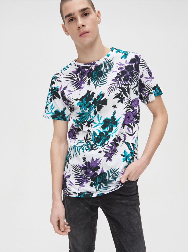 Tricou înflorat - alb - YG345-00X - CROPP