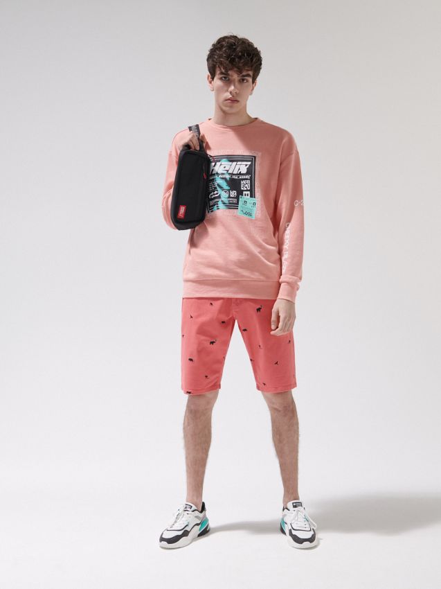 Pantaloni scurți confortabili, cu curea - roșu - YH179-33X - CROPP