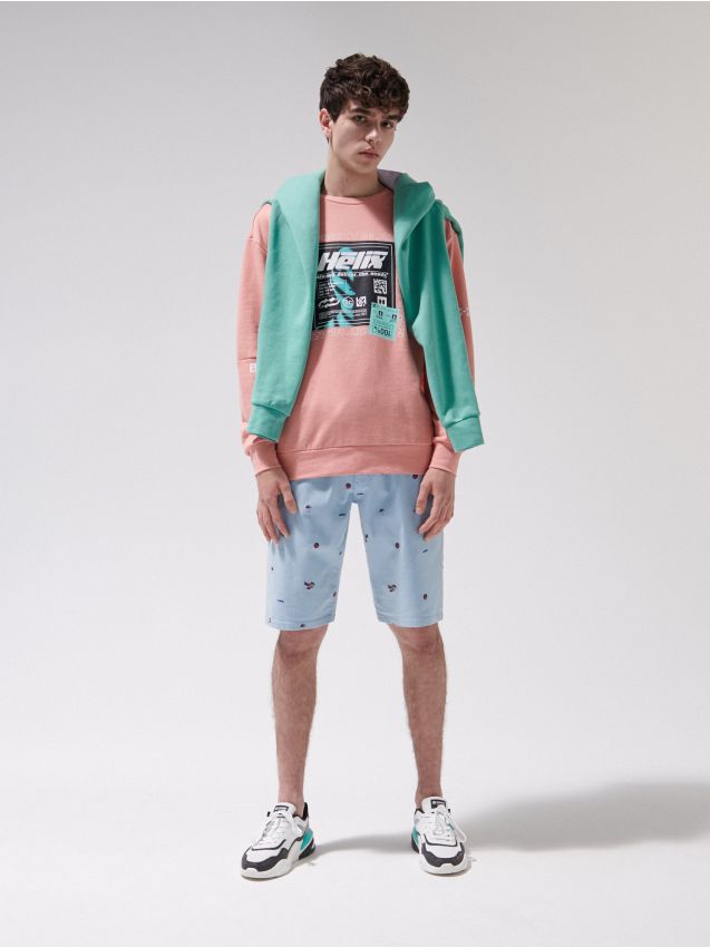 Pantaloni scurți confortabili, cu curea - albastru - YH179-50X - CROPP