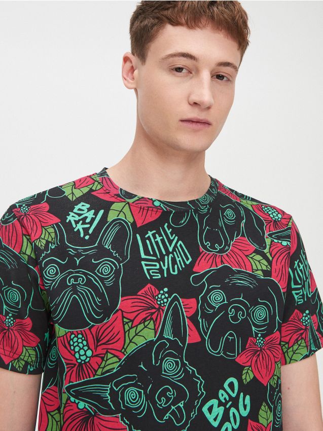 Tricou cu imprimeu cu câini - negru - YH721-99X - CROPP