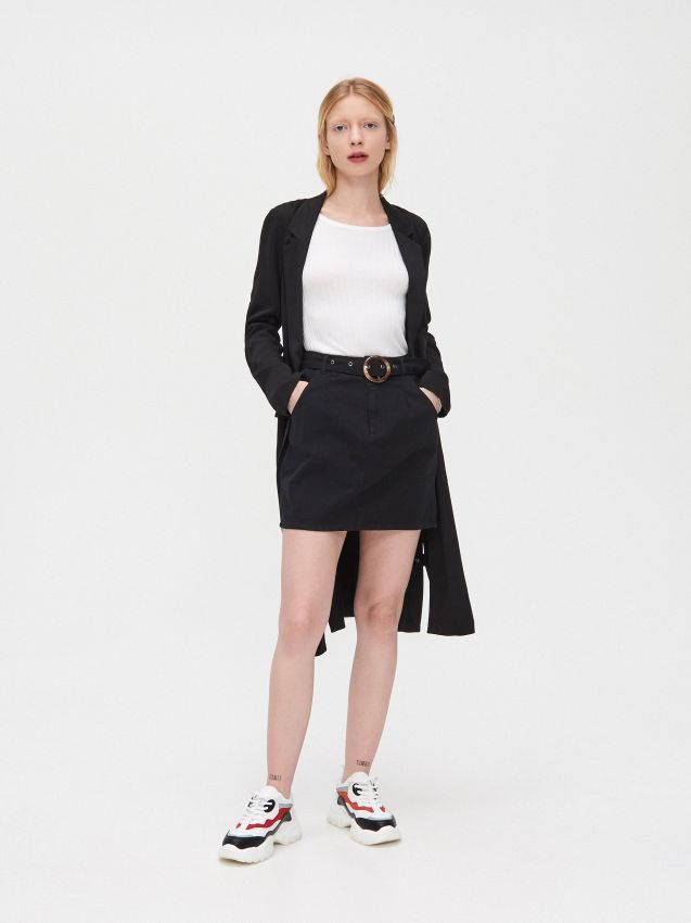 Fustă mini cu centură - negru - YI657-99X - CROPP