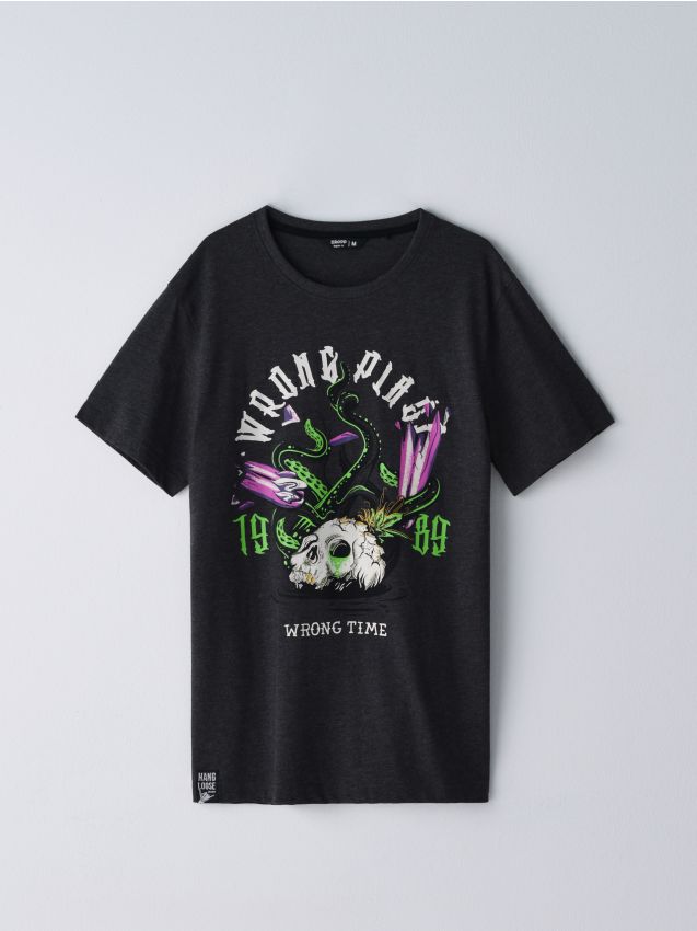 T-shirt with colourful print - grey - YJ187-90M - CROPP