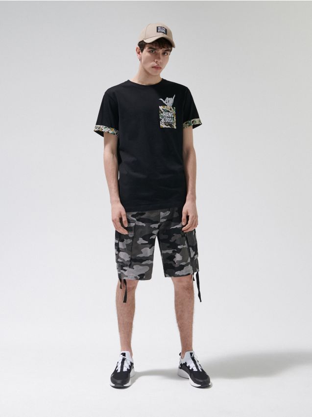 Camo detail T-shirt - black - YJ190-99X - CROPP