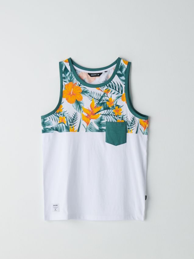 Koszulka tank top z motywem kwiatowym - biały - YJ242-00X - CROPP