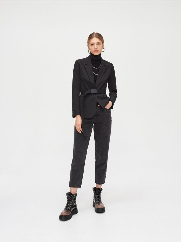 Jednorzędowa marynarka - czarny - YJ594-99X - CROPP