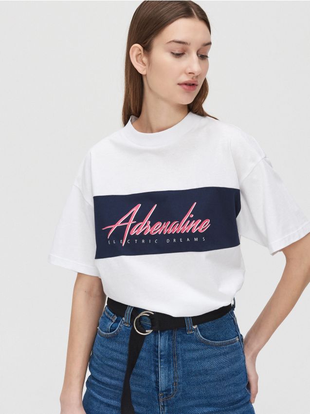 Tricou oversized cu text - alb - YK359-00X - CROPP