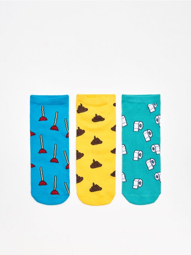 Skarpety z nadrukiem 3 pack - szary - YM036-09X - CROPP