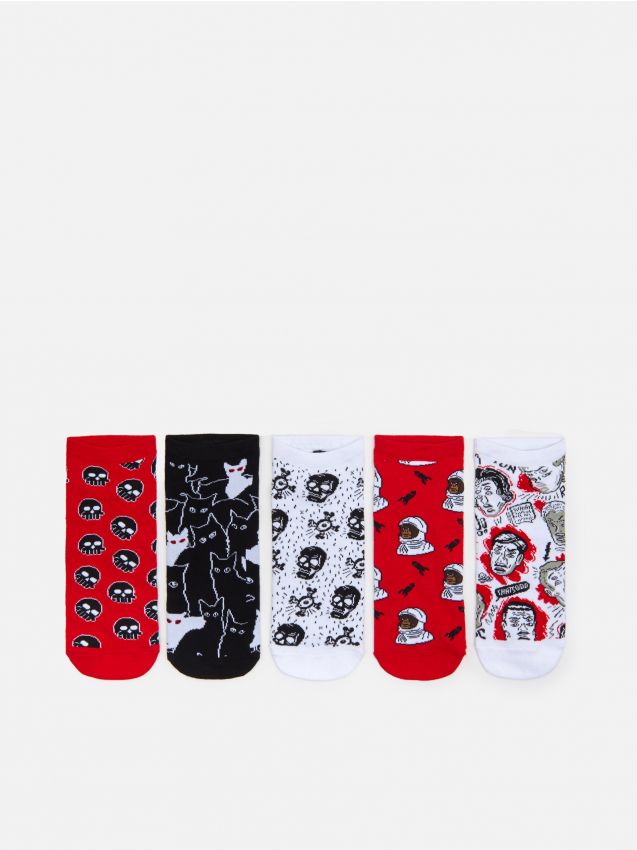 5 pack skarpet z nadrukiem  - czerwony - YN519-33X - CROPP