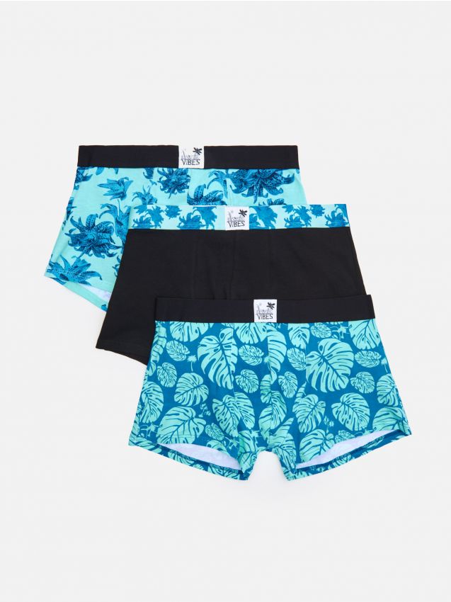 3 pack bokserek z nadrukiem - niebieski - YN520-55X - CROPP