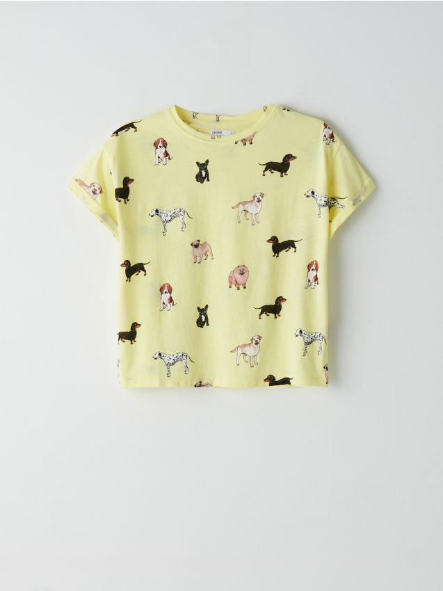 Tricou larg cu imprimeu - galben - YN888-11X - CROPP