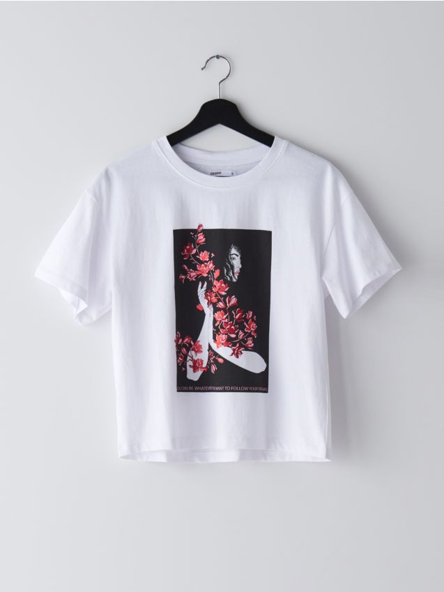 Tricou din bumbac cu imprimeu - alb - YN893-00X - CROPP