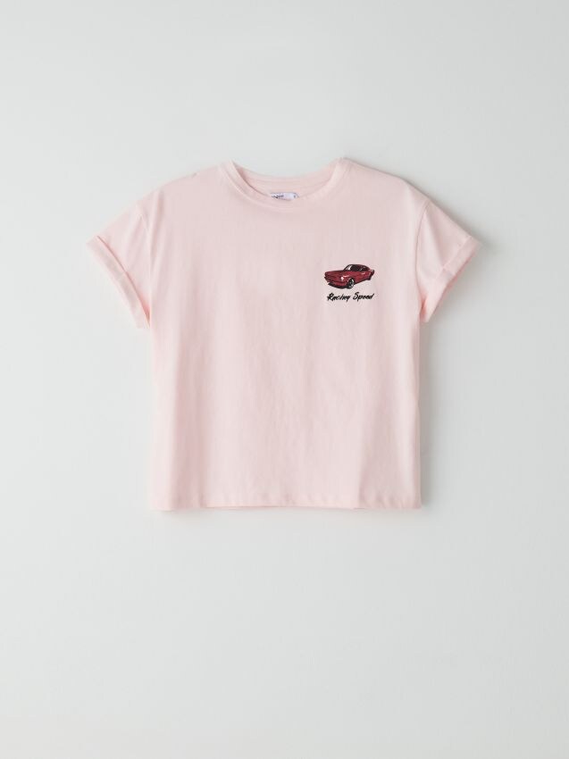 Tricou cu model mărunt - roz - YO138-03X - CROPP