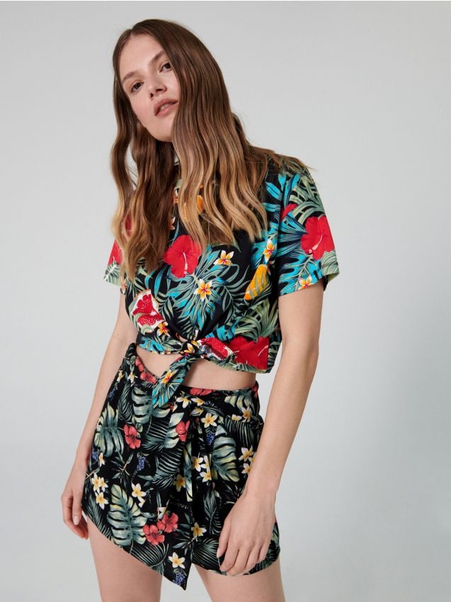 Spódnico spodenki z wiskozy - czarny - YP498-99X - CROPP