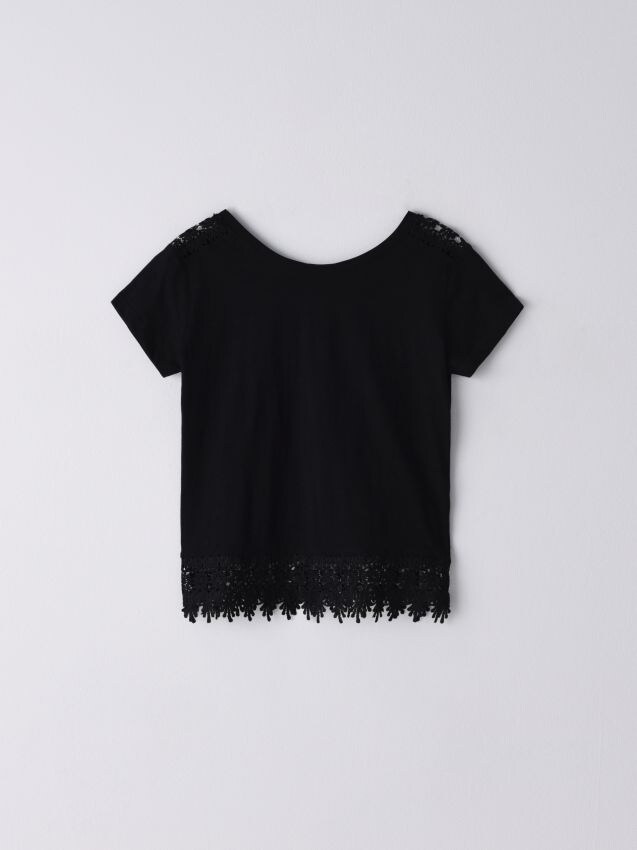 Bluză cu tiv ajurat - negru - YP671-99X - CROPP