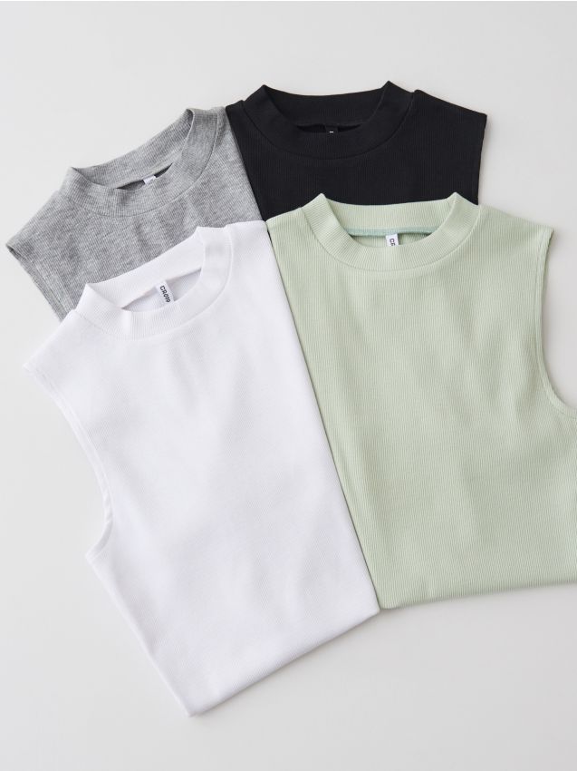 Top din bumbac - verde - YP686-70X - CROPP