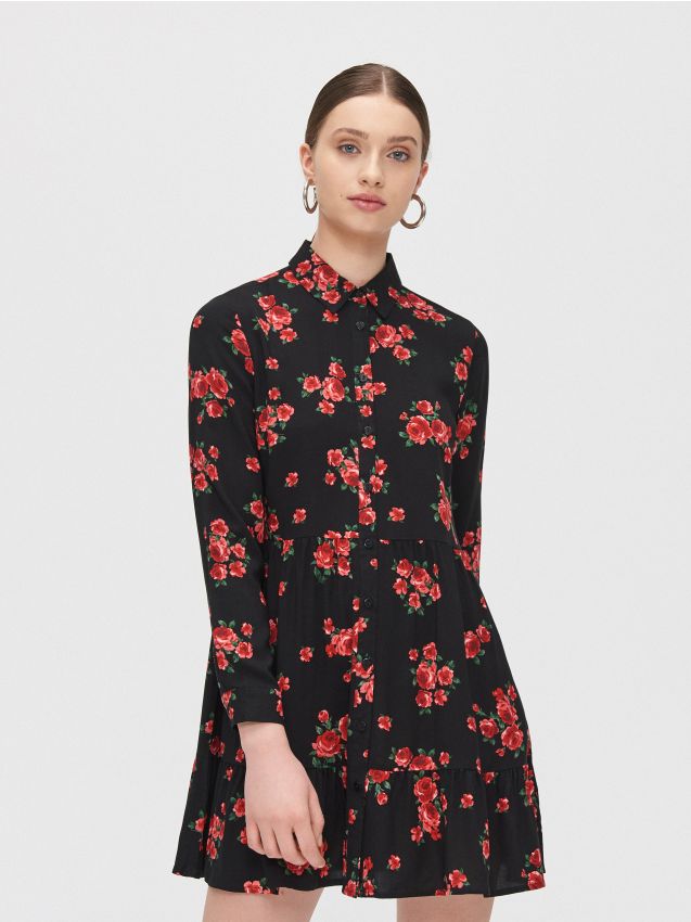 Rochie înflorată - negru - ZG306-99X - CROPP