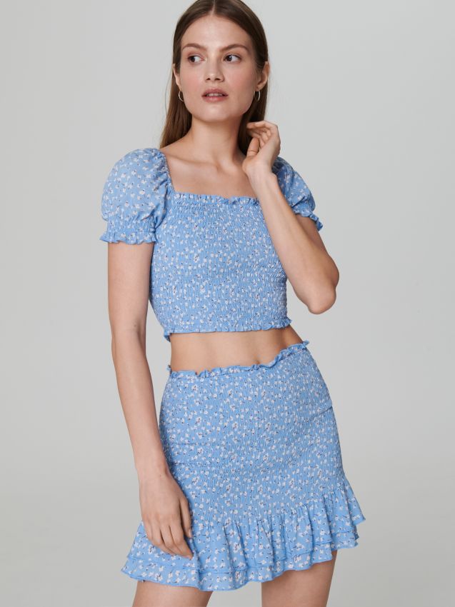 Fustă mini din viscoză - albastru - ZG318-05X - CROPP