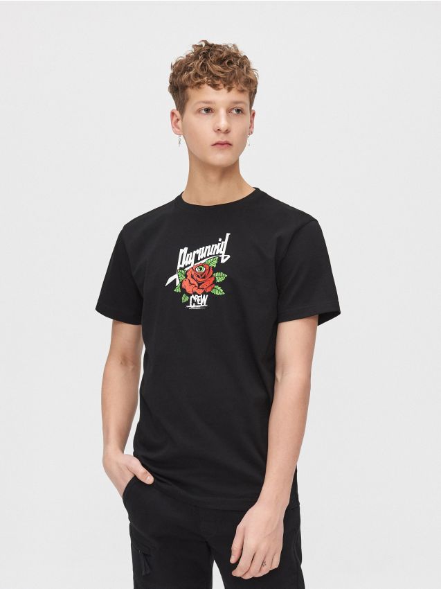 Tricou cu inscripţie pe spate - negru - ZJ885-99X - CROPP