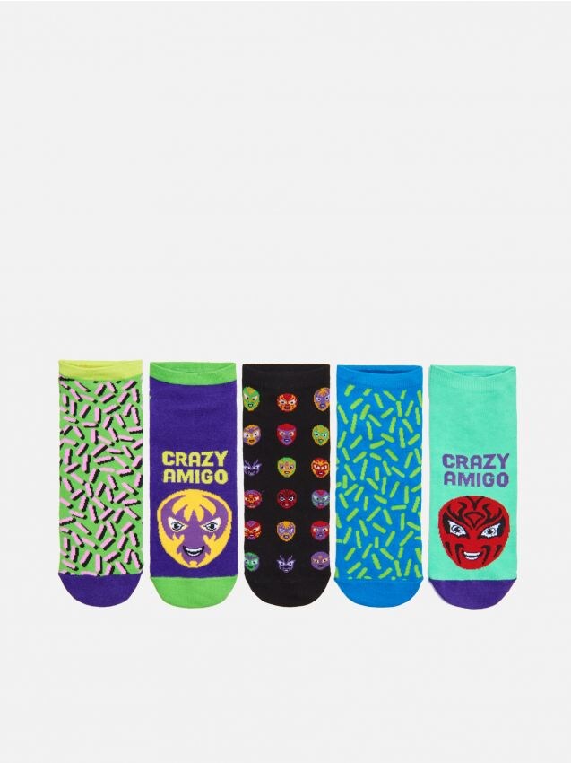 5 pack skarpet z nadrukiem - niebieski - ZJ905-55X - CROPP