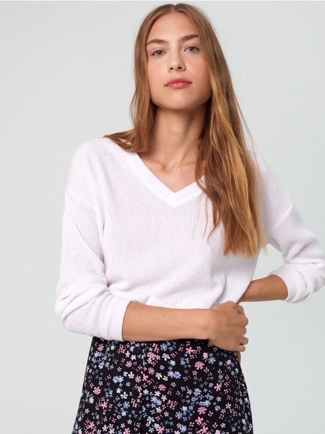 Pulover ușor, cu adaos de viscoză - alb - ZK449-00X - CROPP