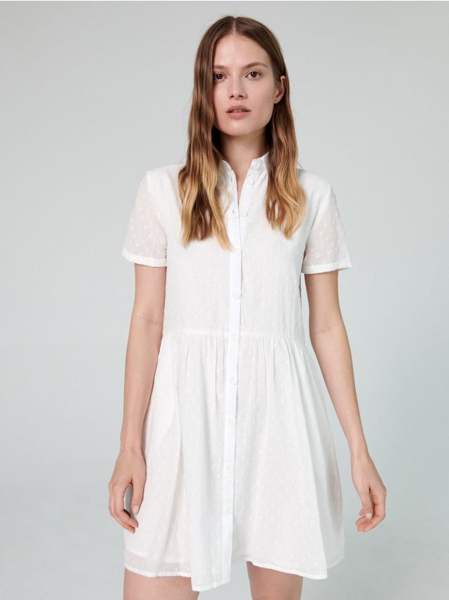 Rochie din bumbac, cu guler - alb - ZK471-00X - CROPP