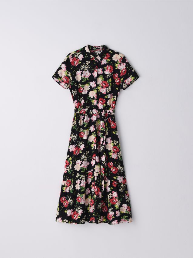 Rochie midi din viscoză - negru - ZK485-99X - CROPP