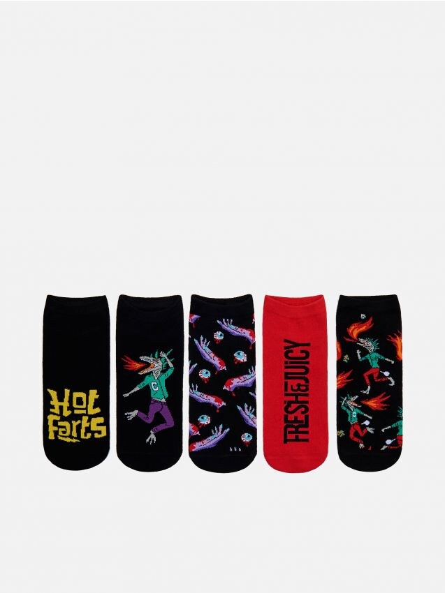 5 pack skarpet z nadrukiem - żółty - ZM152-11X - CROPP