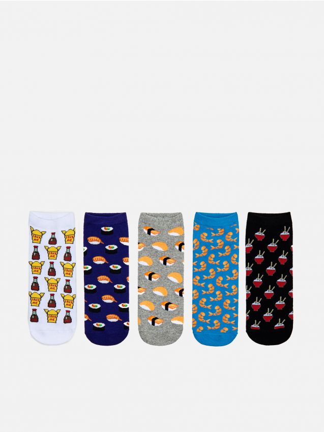 5 pack skarpet z nadrukiem - szary - ZM152-90X - CROPP