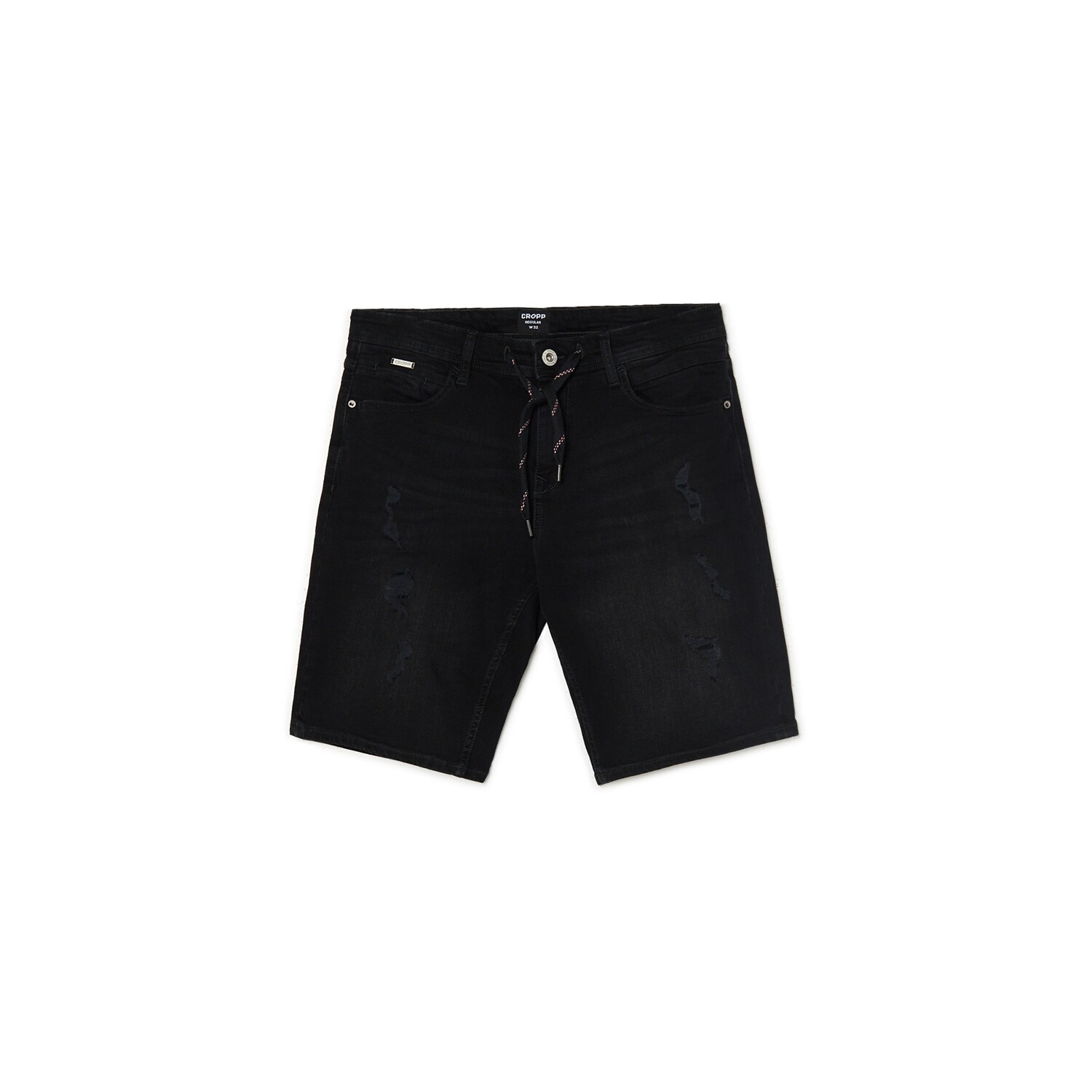 Cropp - Czarne szorty denim z efektem sprania - czarny